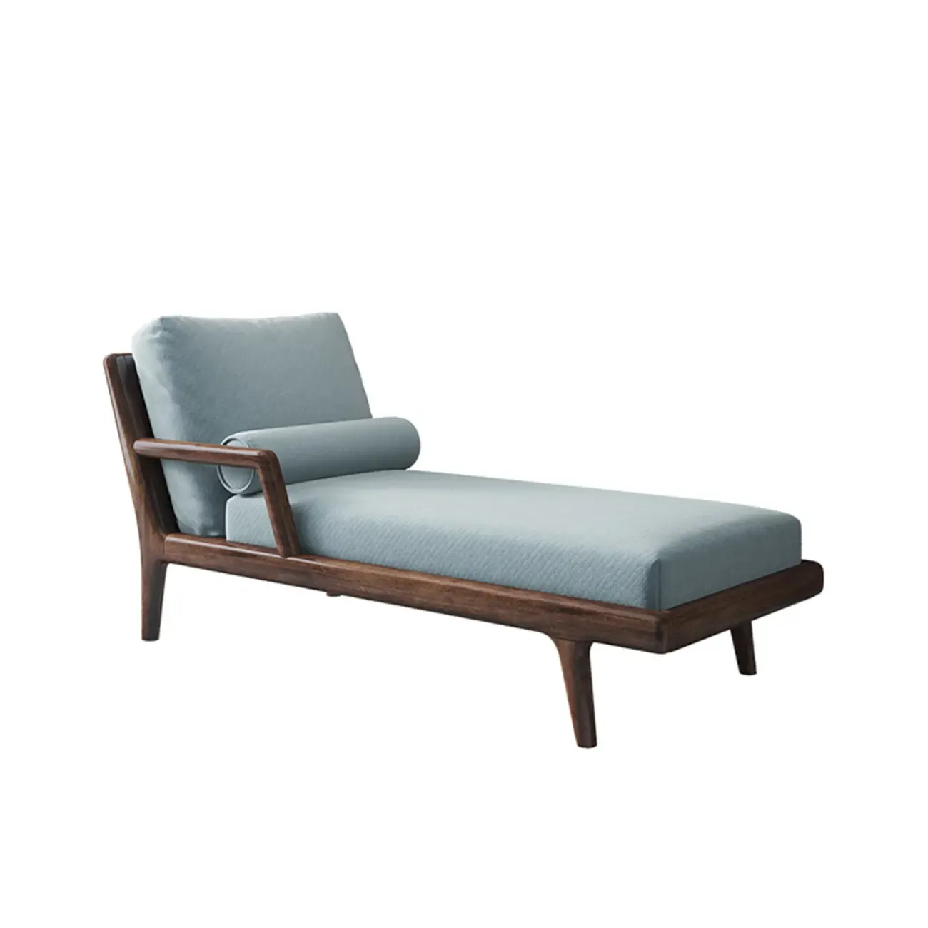 Solid Wood Flannel Blue Upholstered Chaise Lounge with Reclining Back and Pillow Set Image - 2