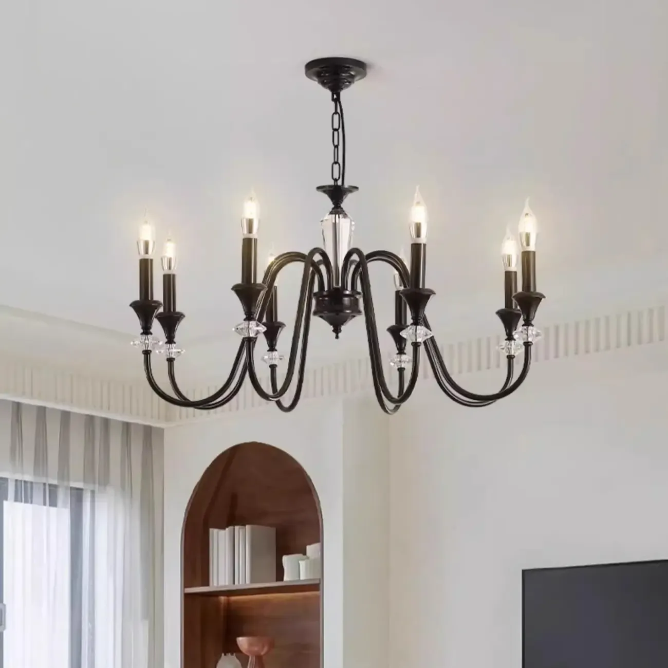 Vintage Metal Crystal Chandeliers with Adjustable Length Image - 1