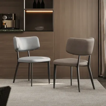 Modern Curved Back Faux Leather Upholstered Metal Dining Chair Image - 8