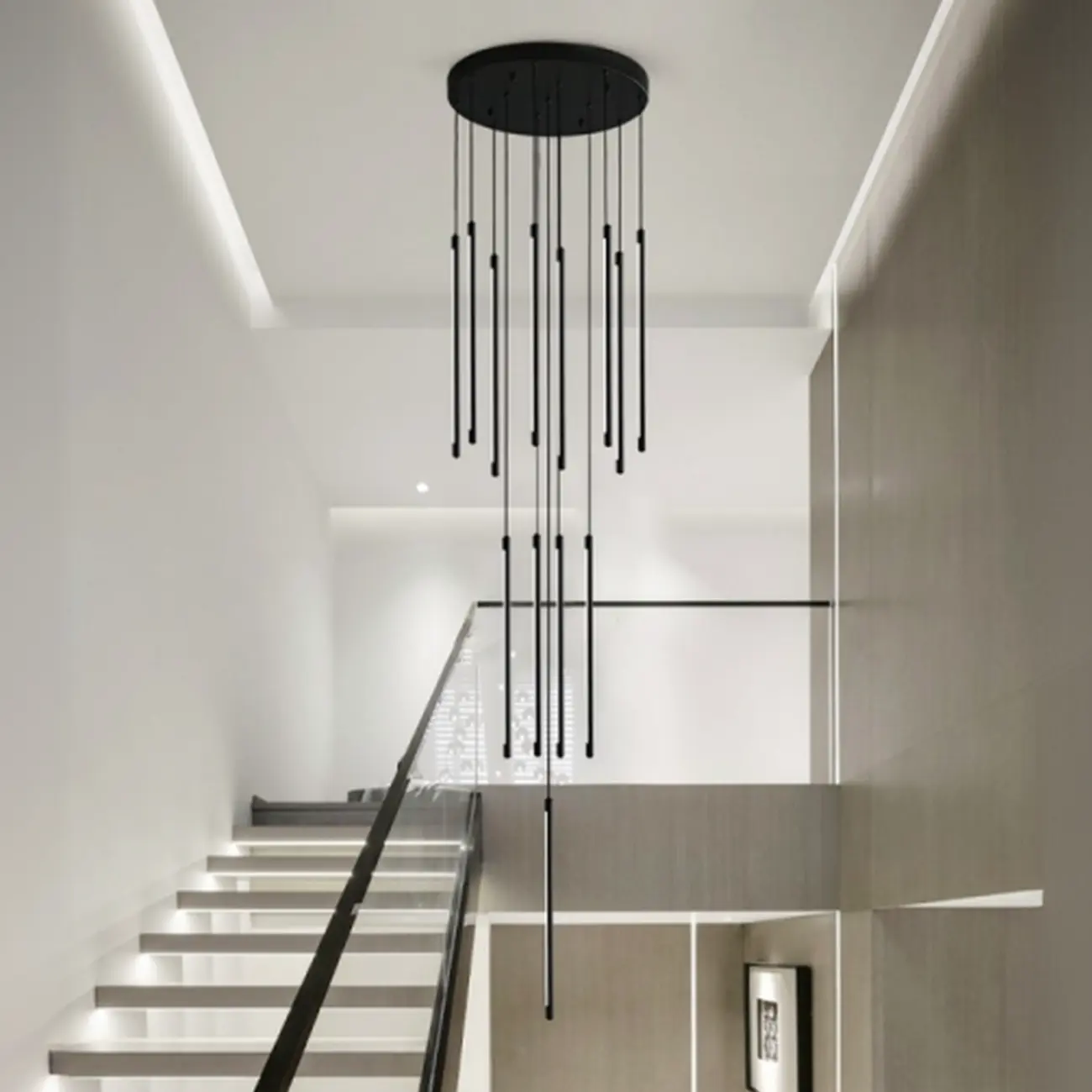 Minimalist Golden Black Cluster Linear Hanging Light for Staircase Image - 8 | homeyfad