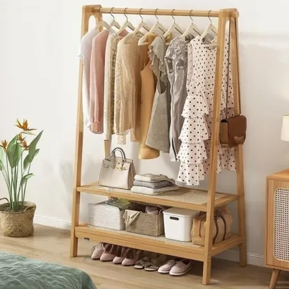 Modern Bamboo Coat Rack with Storage & Shelf Image - 3