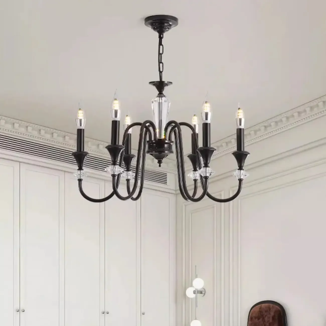 Vintage Metal Crystal Chandeliers with Adjustable Length Image - 4