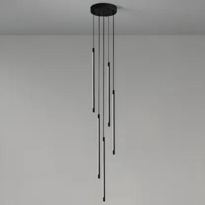 Minimalist Golden Black Cluster Linear Hanging Light for Staircase Image - 10