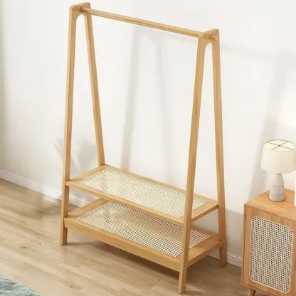 Modern Bamboo Coat Rack with Storage & Shelf Image - 4