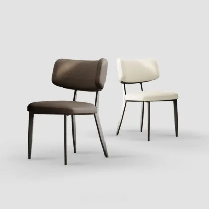 Modern Curved Back Faux Leather Upholstered Metal Dining Chair Image - 10