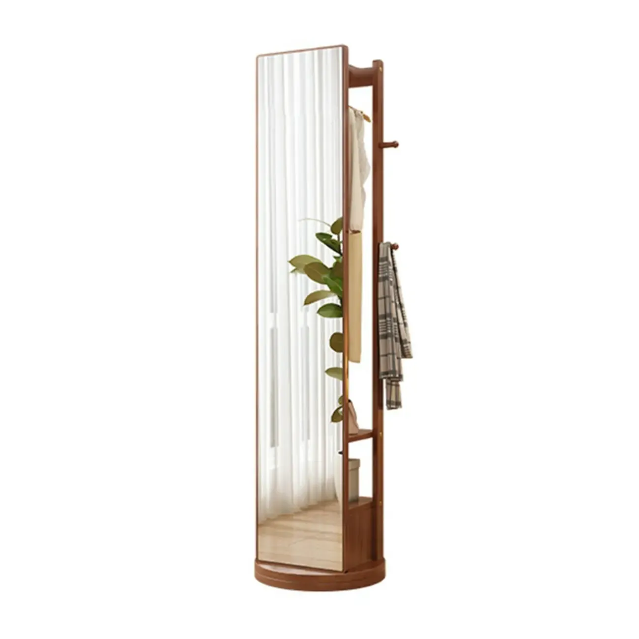 Modern Wooden Hall Tree with Mirror & Storage Image - 2