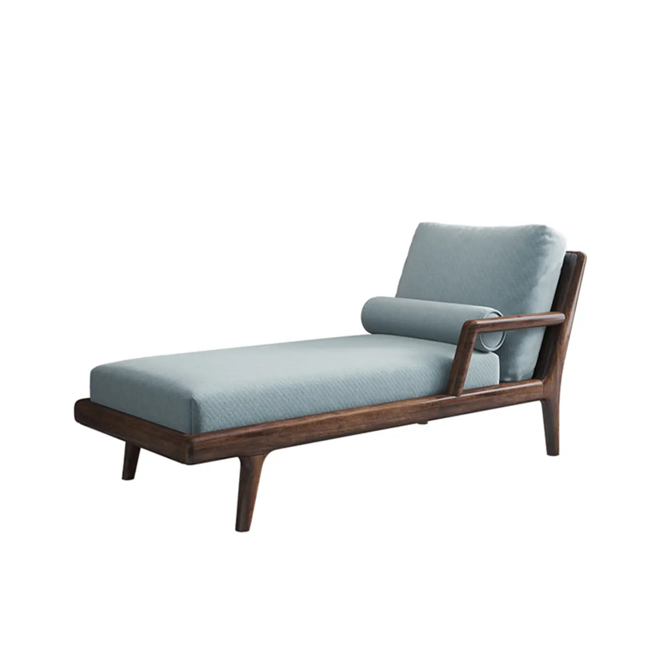 Solid Wood Flannel Blue Upholstered Chaise Lounge with Reclining Back and Pillow Set Image - 6 | homeyfad