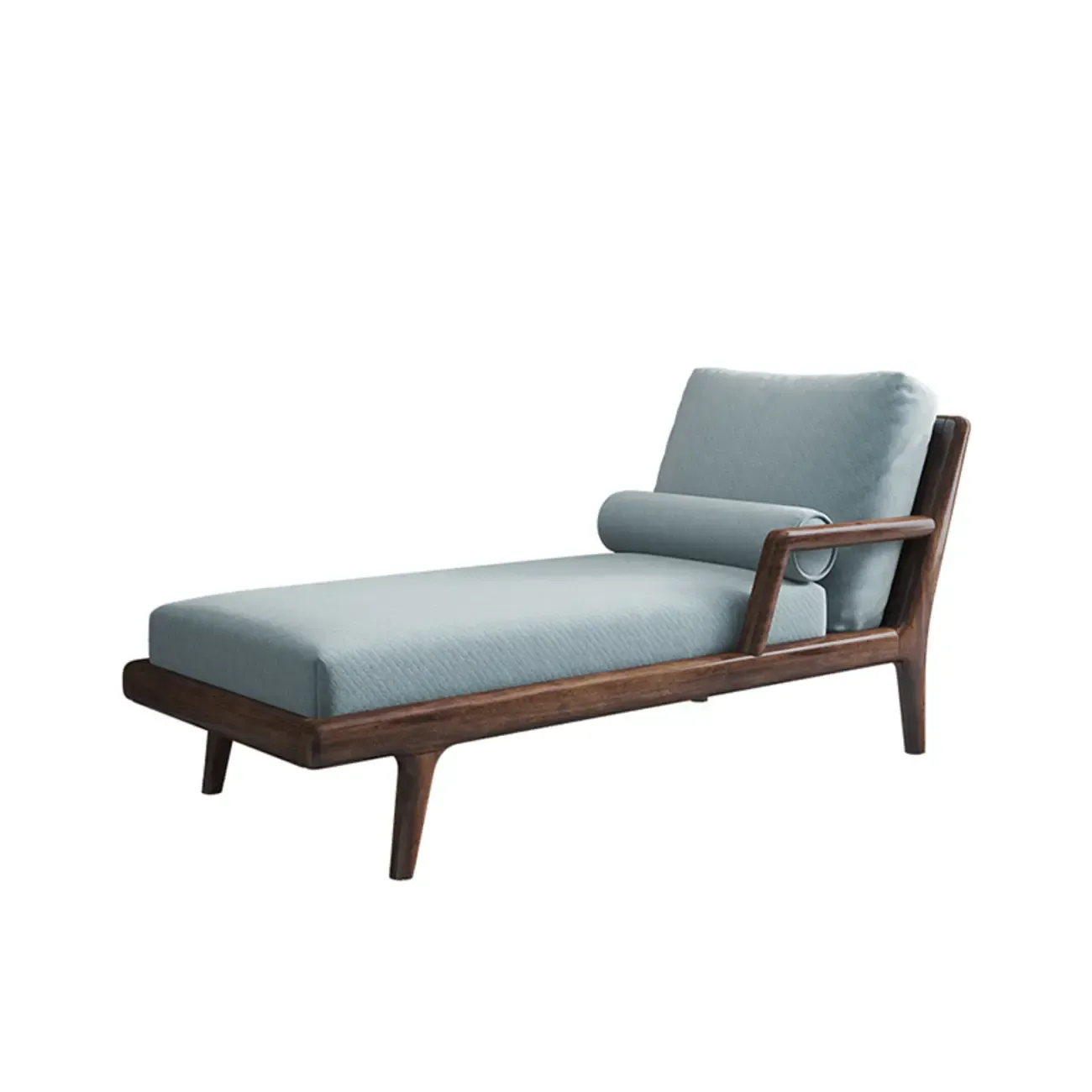 Solid Wood Flannel Blue Upholstered Chaise Lounge with Reclining Back and Pillow Set Image - 6
