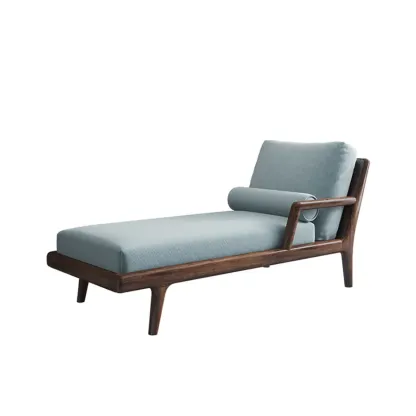 Solid Wood Flannel Blue Upholstered Chaise Lounge with Reclining Back and Pillow Set Image - 6