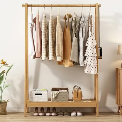 Modern Bamboo Coat Rack with Storage & Shelf Image - 5