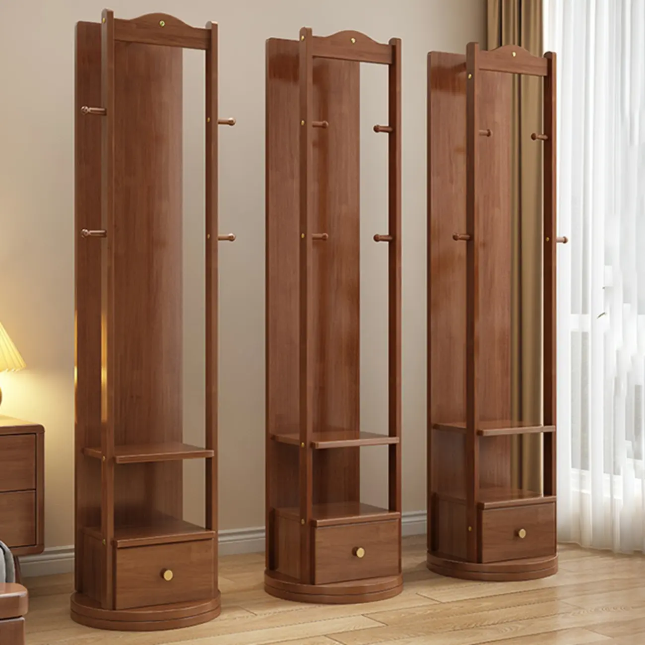 Modern Wooden Hall Tree with Mirror & Storage Image - 3 | homeyfad