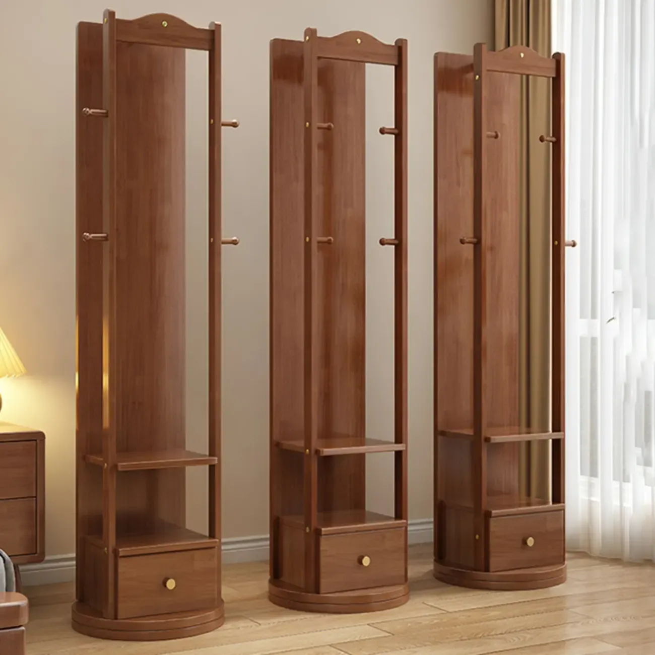Modern Wooden Hall Tree with Mirror & Storage Image - 3