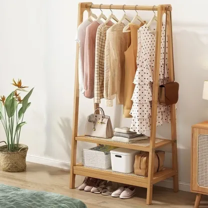 Modern Bamboo Coat Rack with Storage & Shelf Image - 6