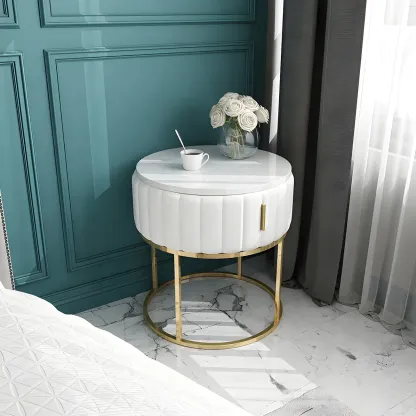 Luxury Green Bedside Table with Marble Top Drawers Storage Metal Leg Image - 1