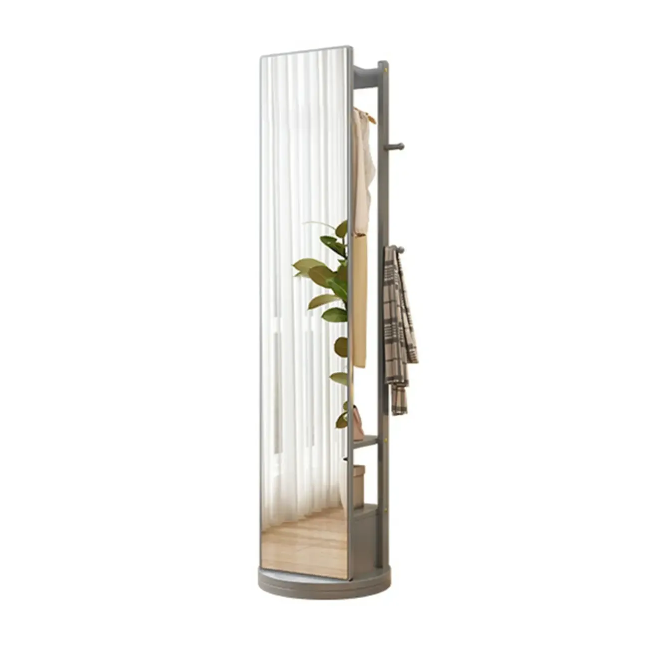 Modern Wooden Hall Tree with Mirror & Storage Image - 4