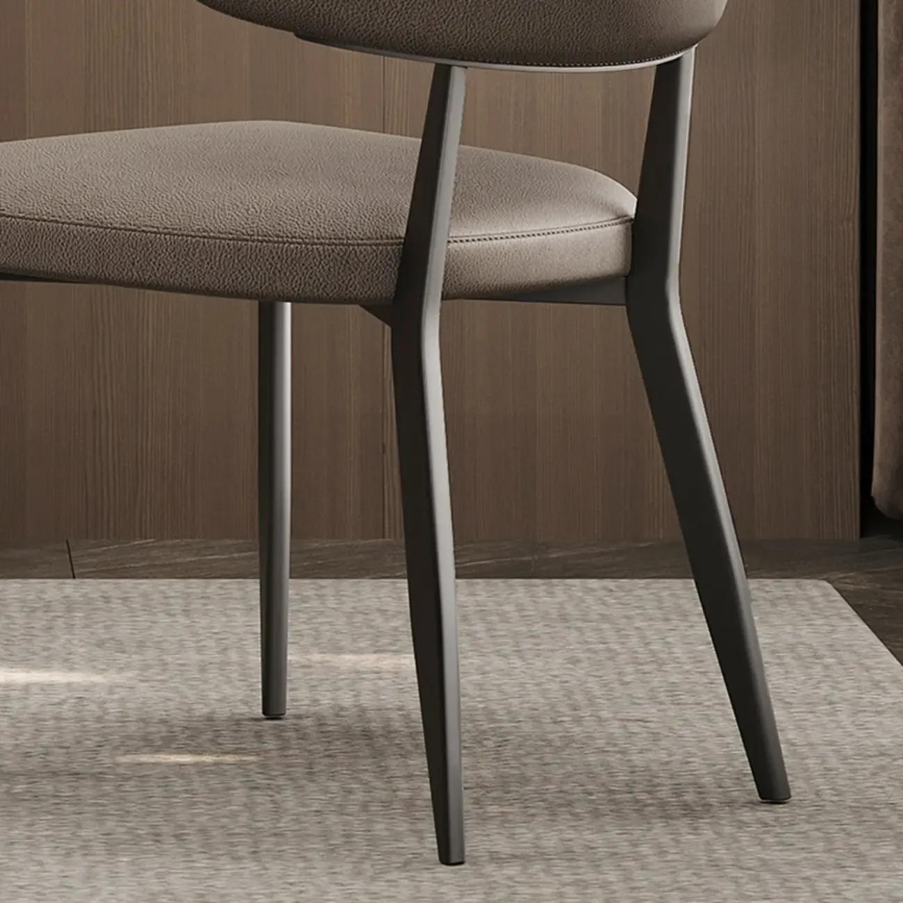 Modern Curved Back Faux Leather Upholstered Metal Dining Chair Image - 12