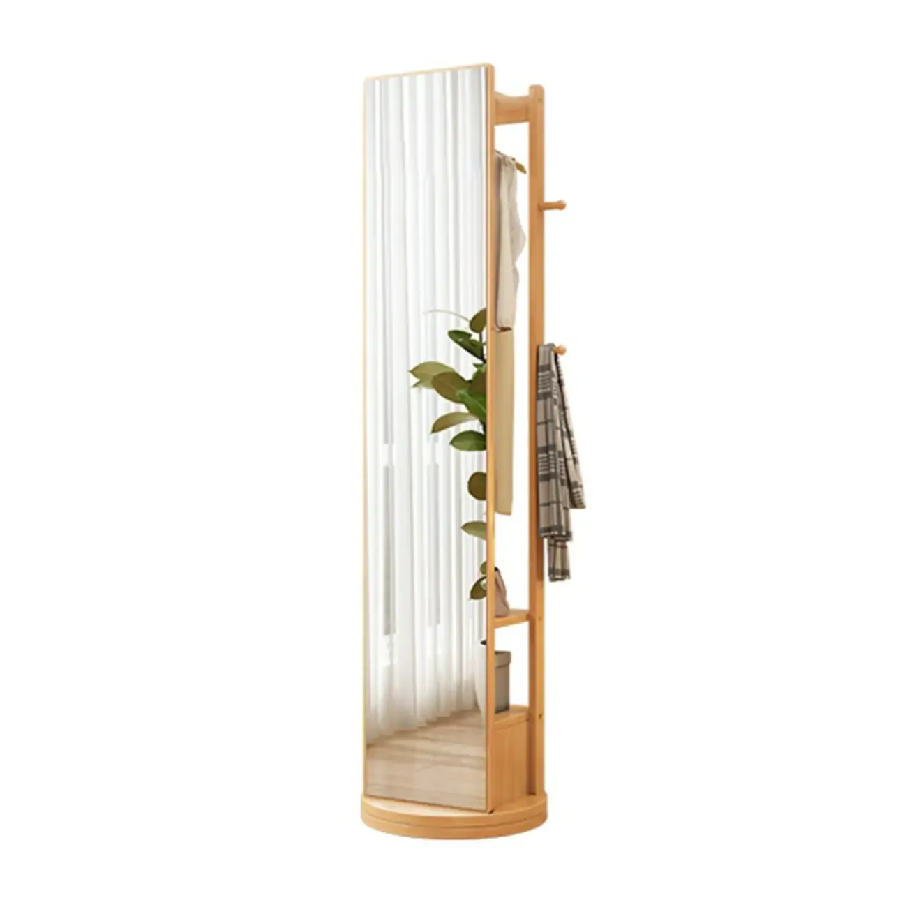 Modern Wooden Hall Tree with Mirror & Storage Image - 5