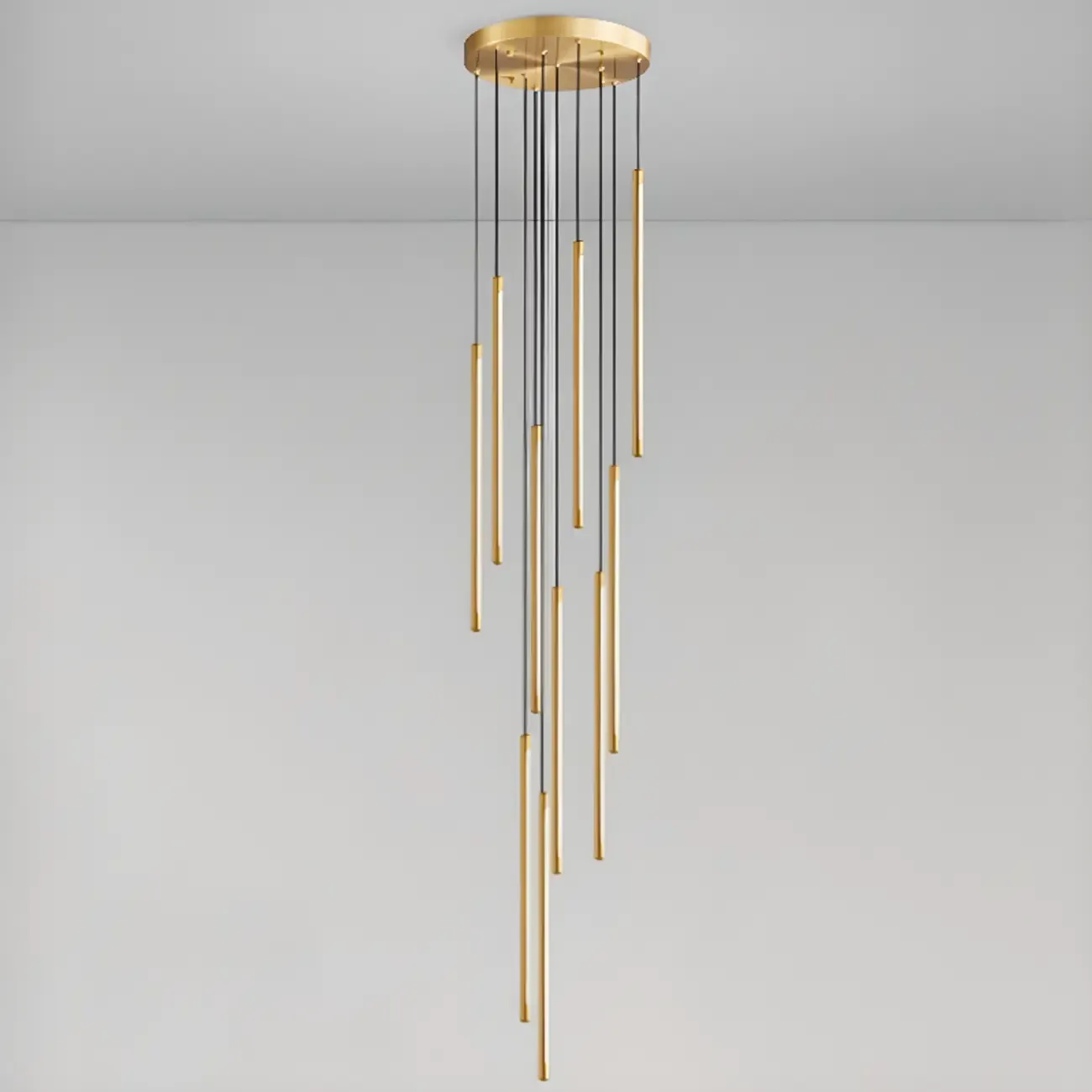 Minimalist Golden Black Cluster Linear Hanging Light for Staircase Image - 14