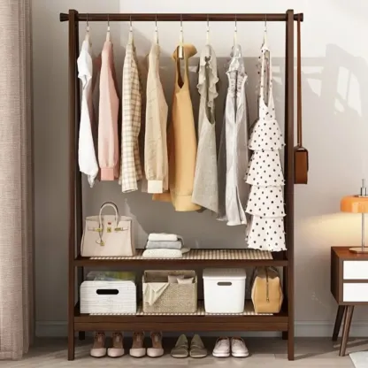Modern Bamboo Coat Rack with Storage & Shelf Image - 7