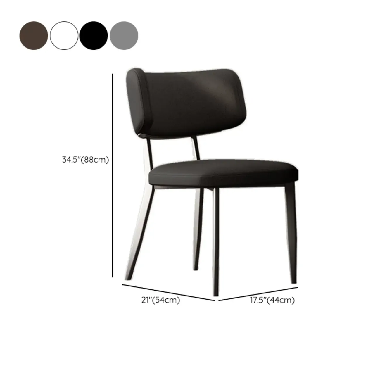 Modern Curved Back Faux Leather Upholstered Metal Dining Chair #size