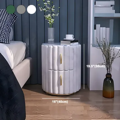 Luxury Green Bedside Table with Marble Top Drawers Storage Metal Leg Image - 19
