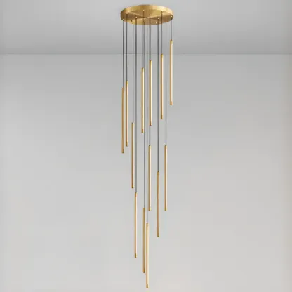 Minimalist Golden Black Cluster Linear Hanging Light for Staircase Image - 16