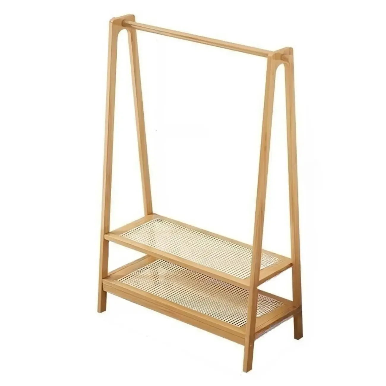 Modern Bamboo Coat Rack with Storage & Shelf Image - 9