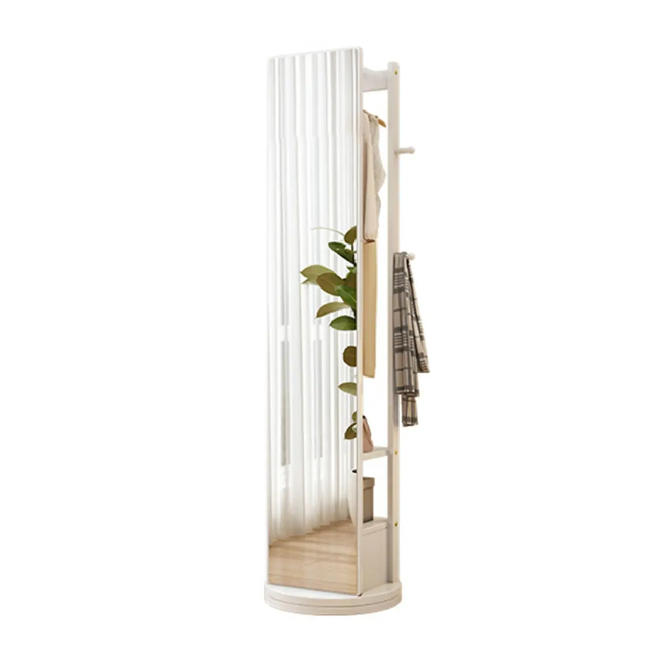 Modern Wooden Hall Tree with Mirror & Storage Image - 8 | homeyfad