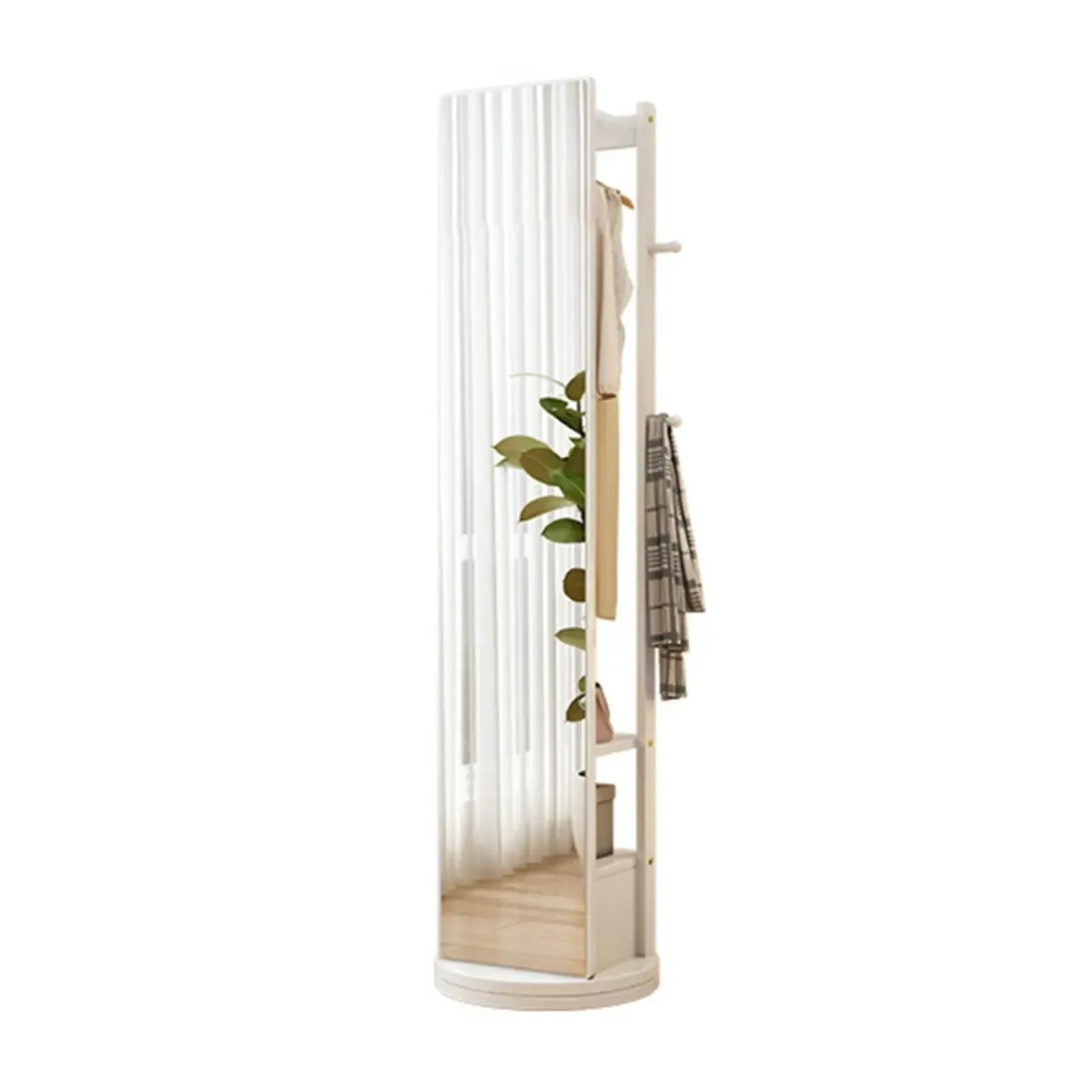 Modern Wooden Hall Tree with Mirror & Storage Image - 8