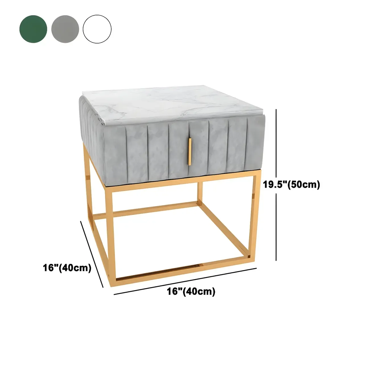 Luxury Green Bedside Table with Marble Top Drawers Storage Metal Leg Image - 20
