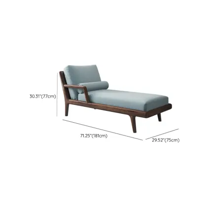 Solid Wood Flannel Blue Upholstered Chaise Lounge with Reclining Back and Pillow Set #size