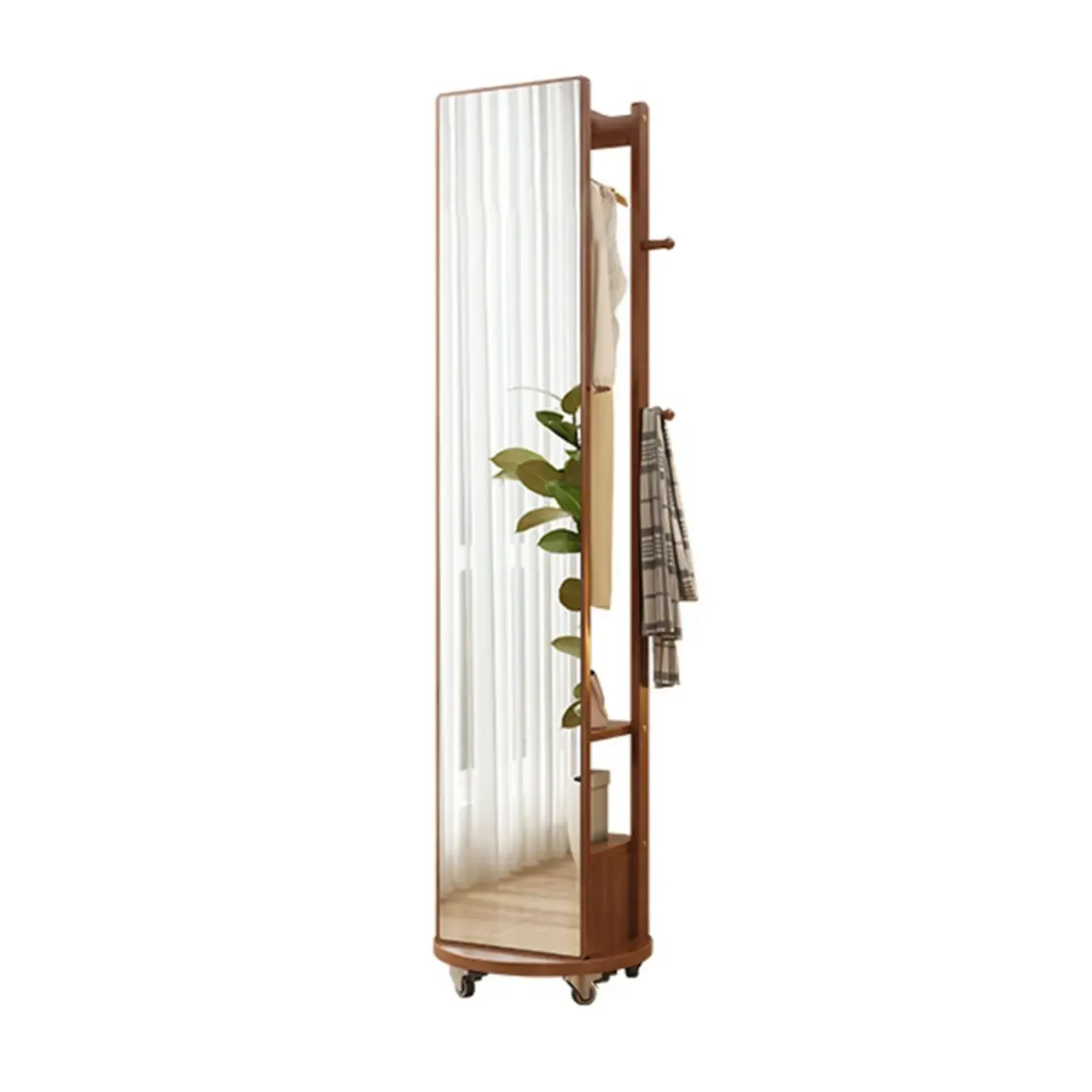 Modern Wooden Hall Tree with Mirror & Storage Image - 9