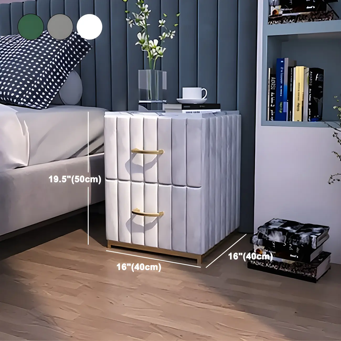 Luxury Green Bedside Table with Marble Top Drawers Storage Metal Leg Image - 21 | homeyfad