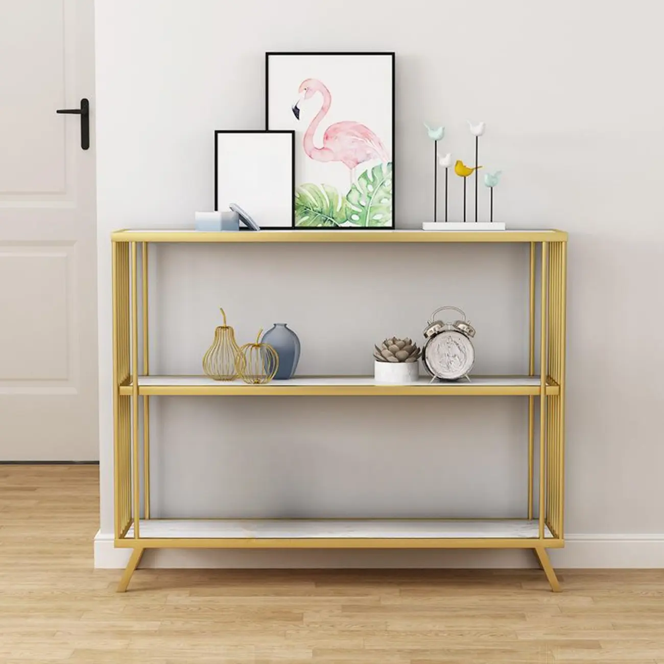 Glam Gold Metal Console Table with Shelves Image - 1 | homeyfad