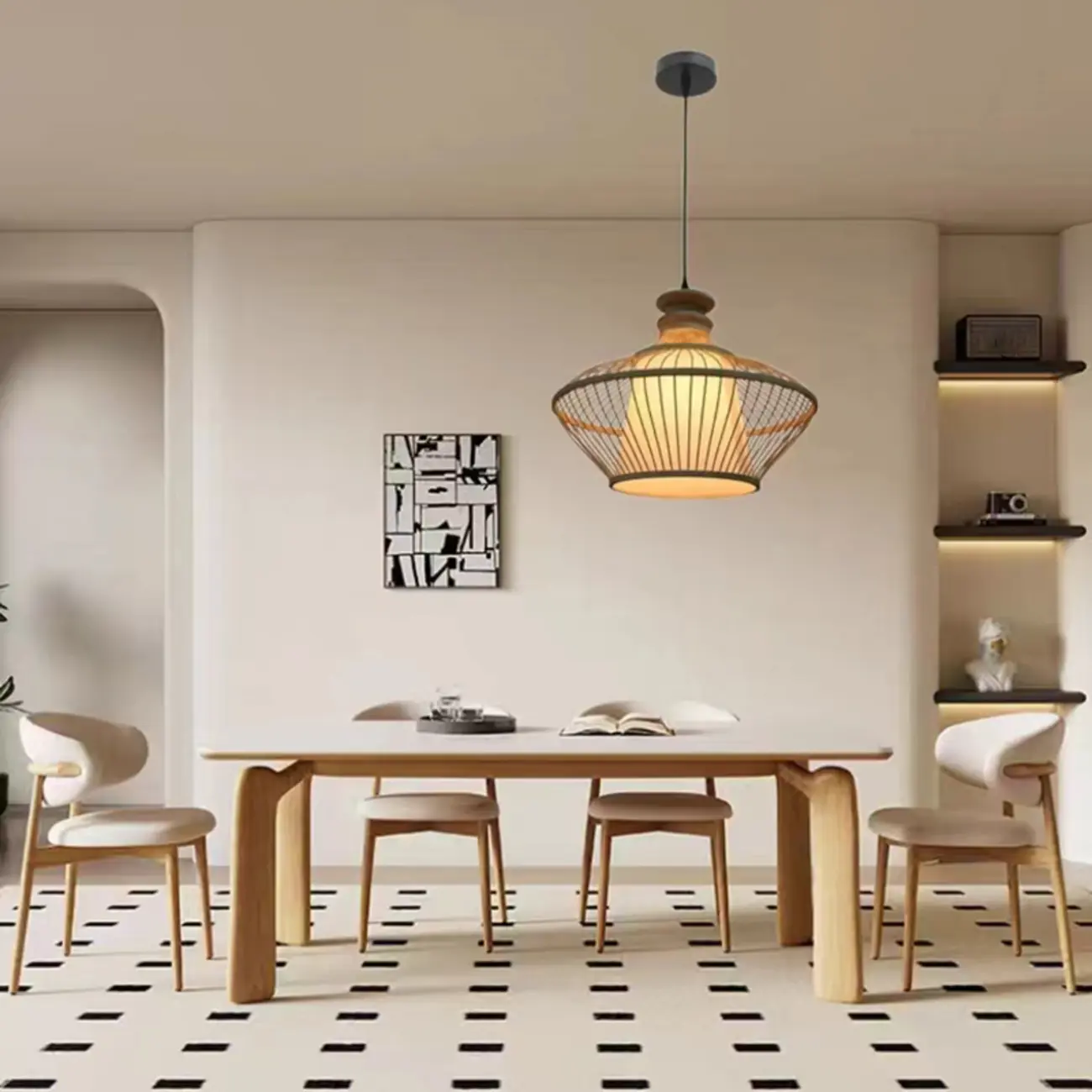 Countryside Rattan Style Cave Shade Pendant Light for Living Room Image - 2 | homeyfad