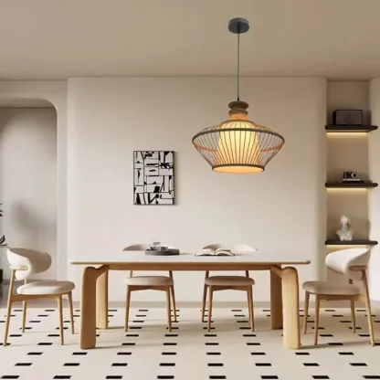 Countryside Rattan Style Cave Shade Pendant Light for Living Room Image - 2