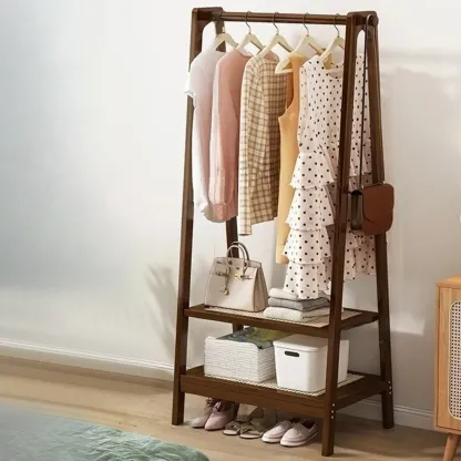 Modern Bamboo Coat Rack with Storage & Shelf Image - 11