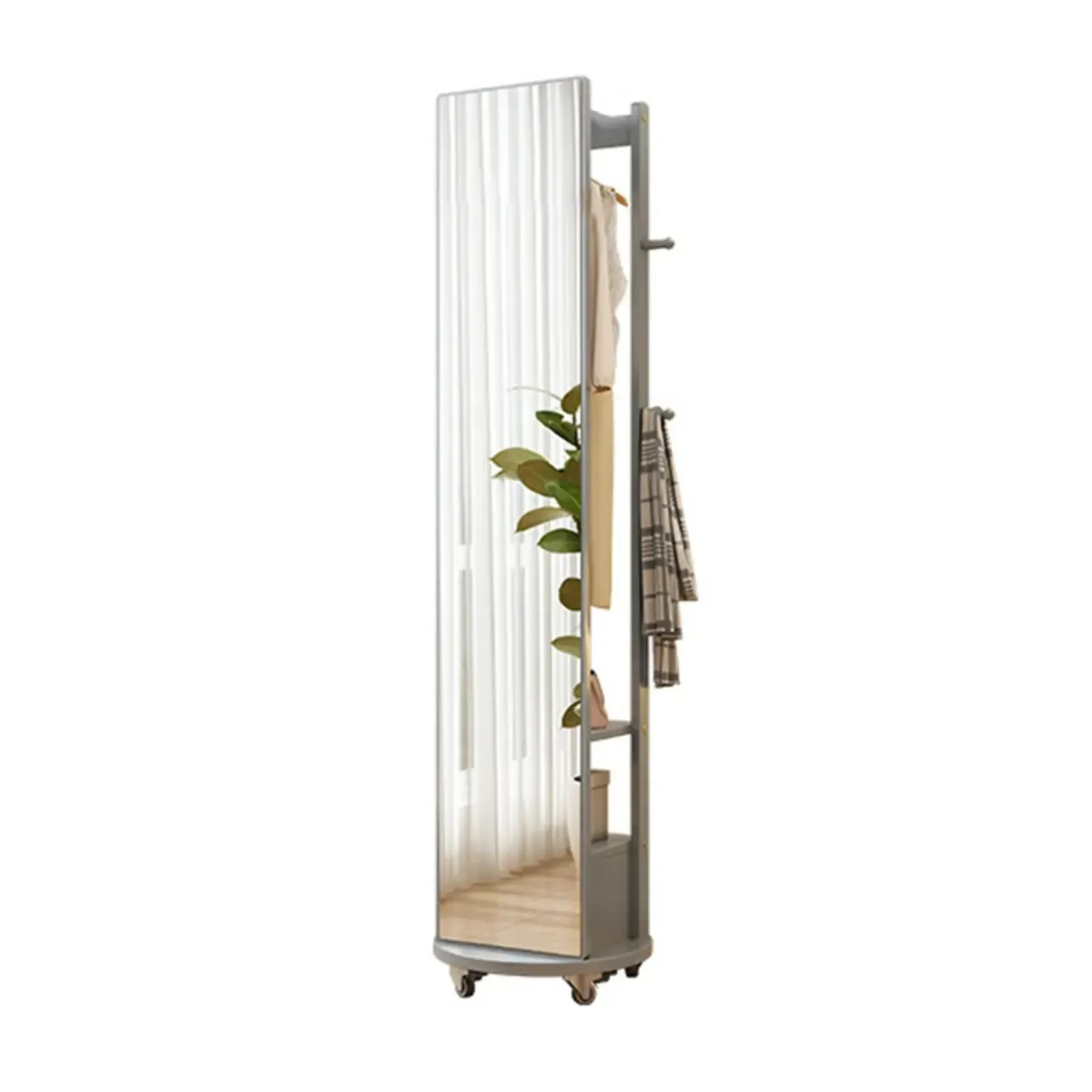 Modern Wooden Hall Tree with Mirror & Storage Image - 11