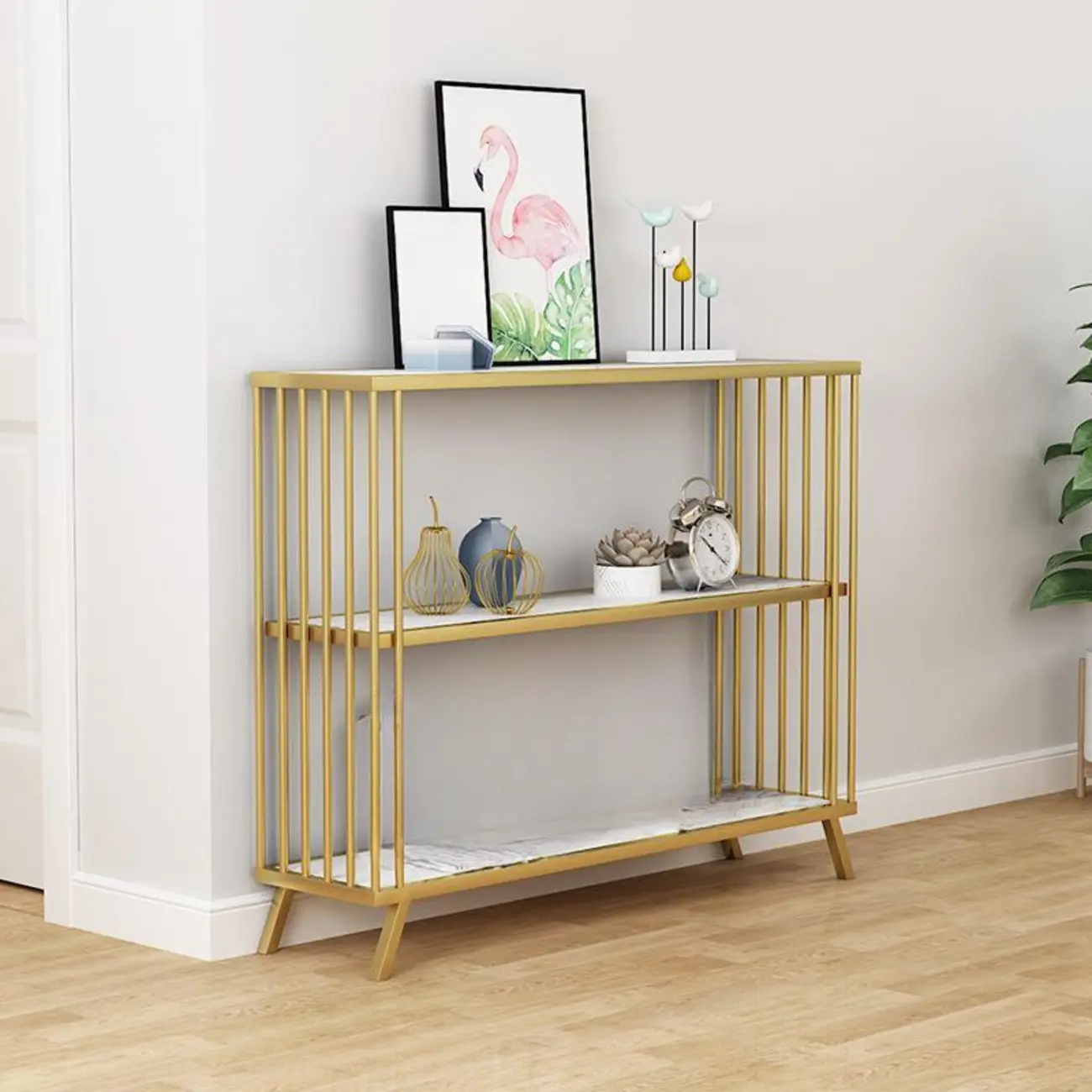 Glam Gold Metal Console Table with Shelves Image - 2 | homeyfad