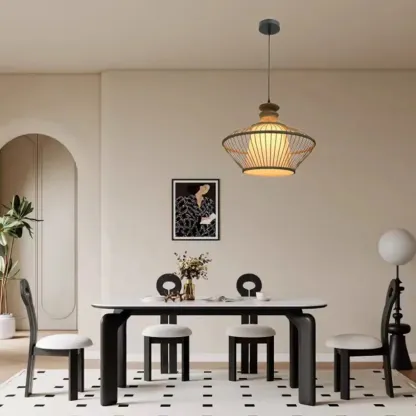 Countryside Rattan Style Cave Shade Pendant Light for Living Room Image - 3