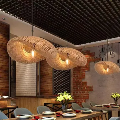 Countryside Rattan Style Cave Shade Pendant Light for Living Room Image - 4