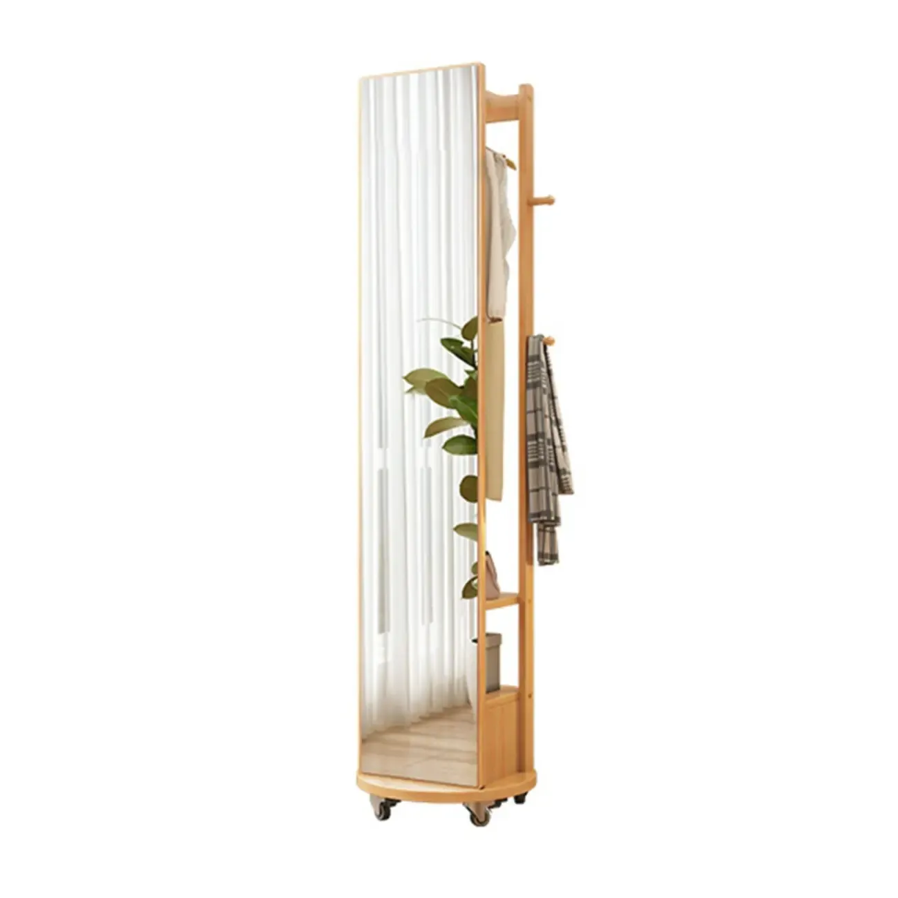 Modern Wooden Hall Tree with Mirror & Storage Image - 13