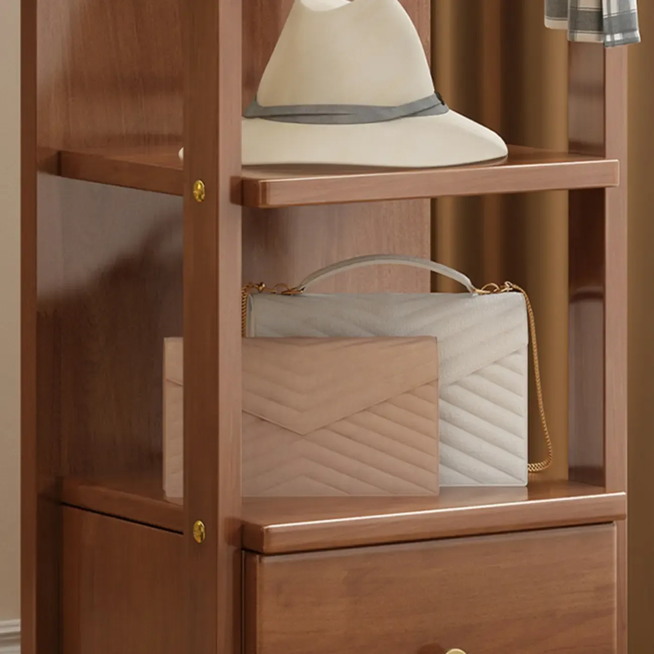 Modern Wooden Hall Tree with Mirror & Storage Image - 14