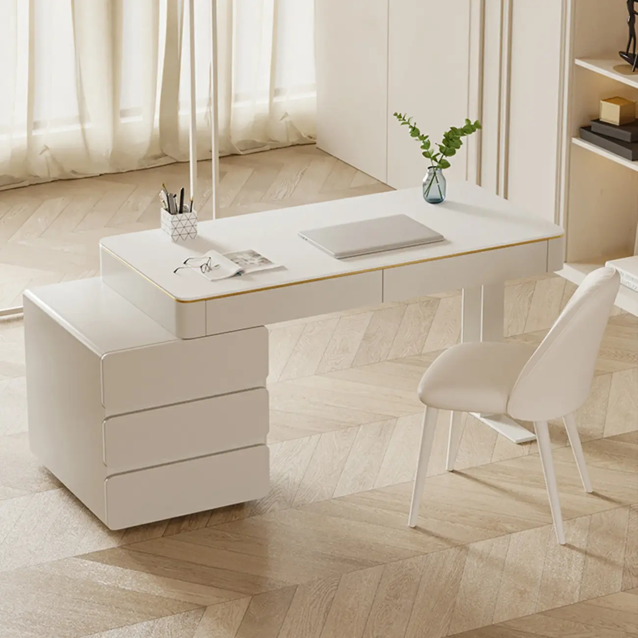 Durable Wooden Rectangular Office Desk with Drawers Storage Image - 1 | homeyfad