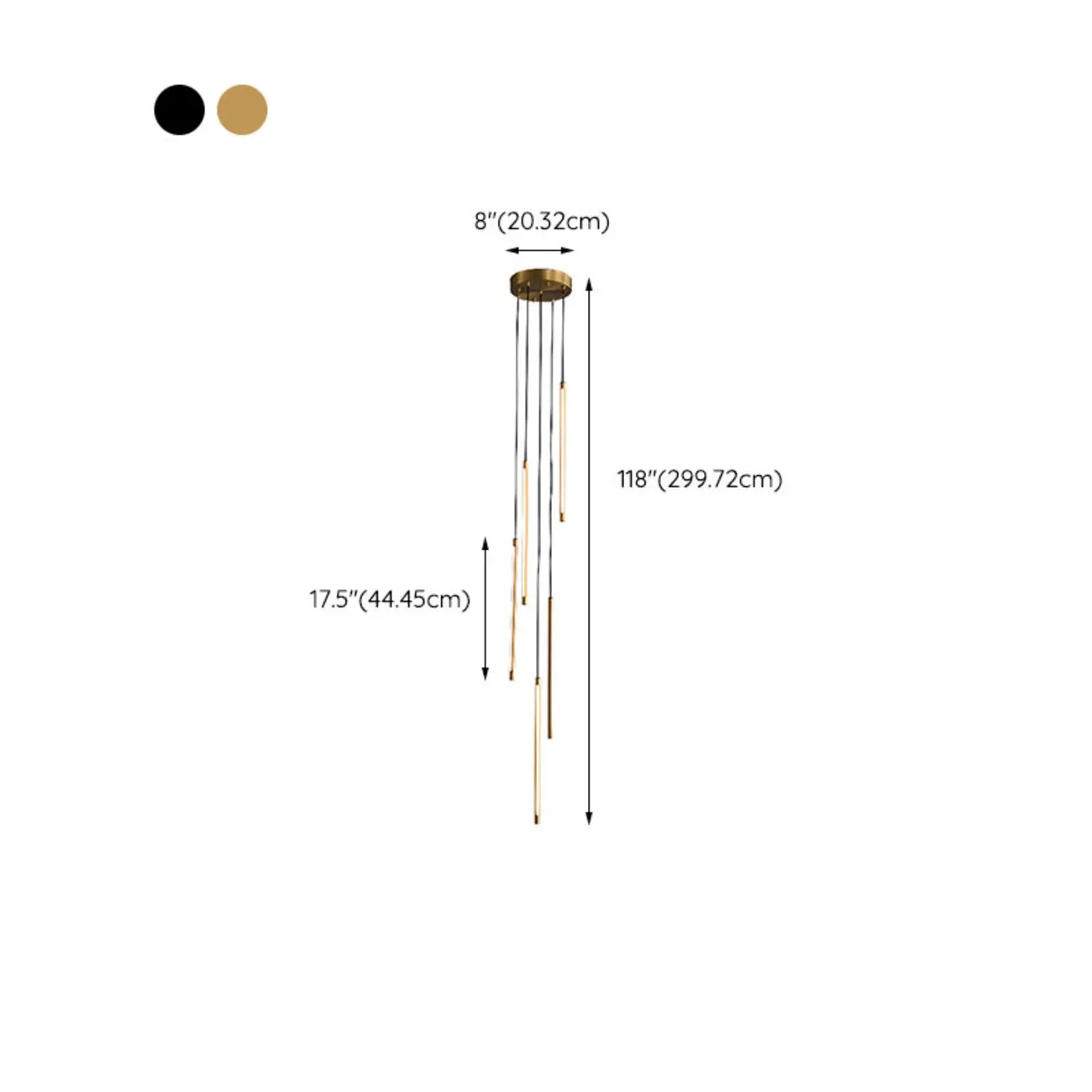 Minimalist Golden Black Cluster Linear Hanging Light for Staircase #size