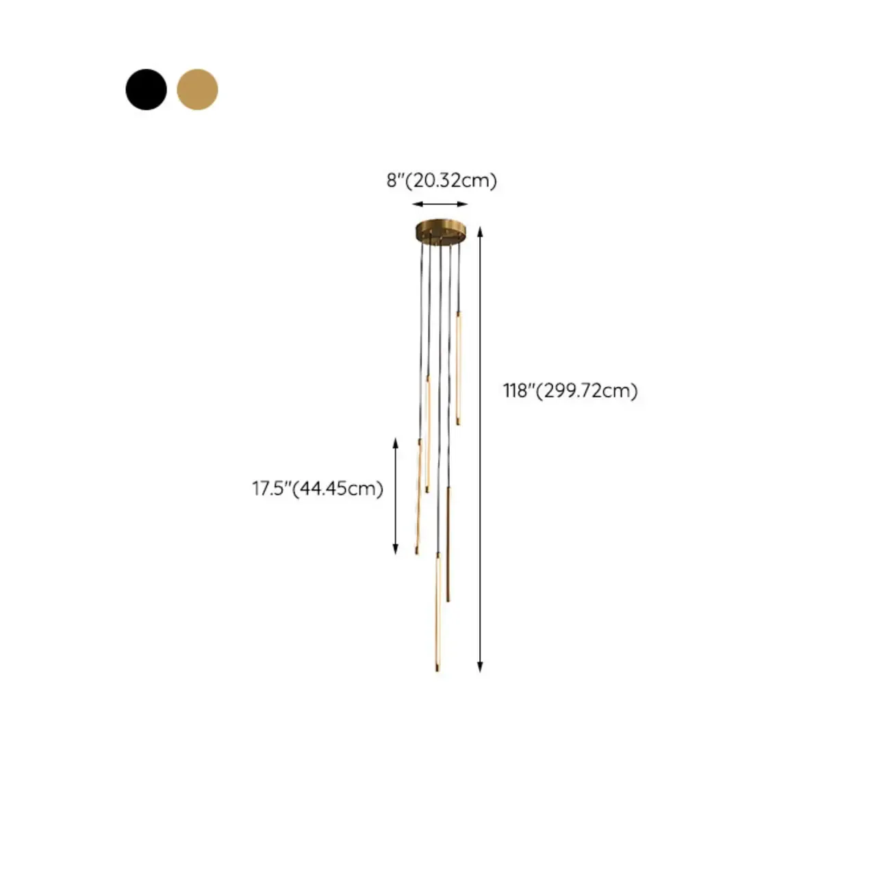 Minimalist Golden Black Cluster Linear Hanging Light for Staircase #size