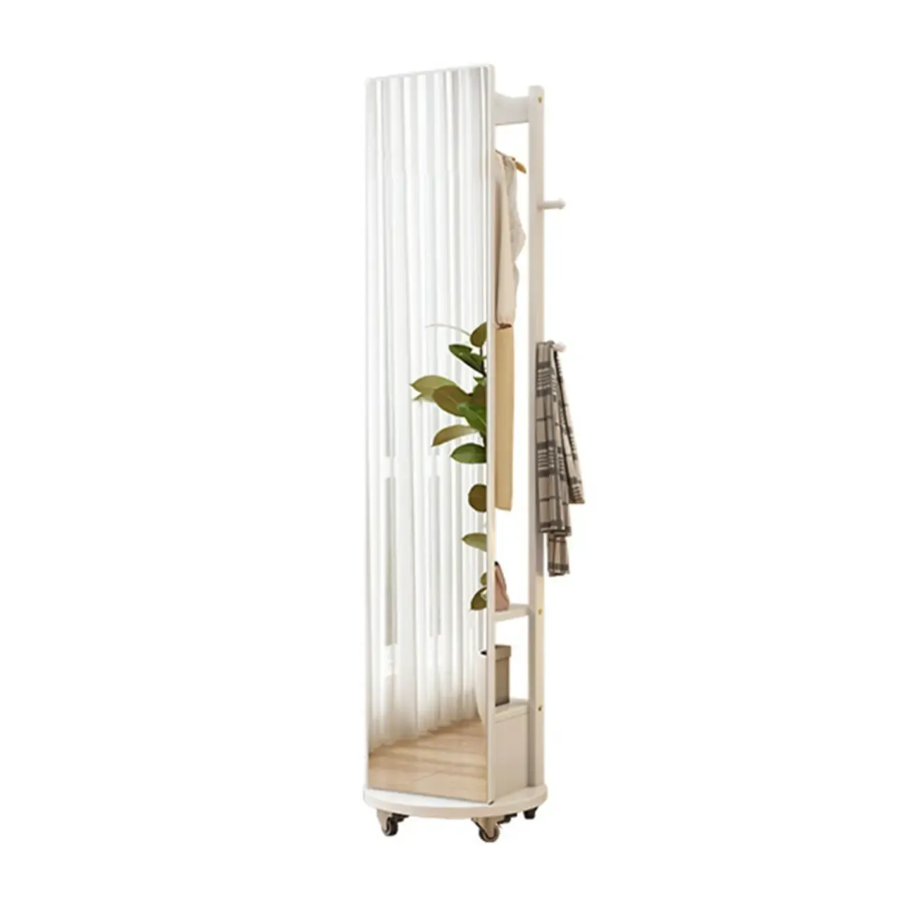 Modern Wooden Hall Tree with Mirror & Storage Image - 15