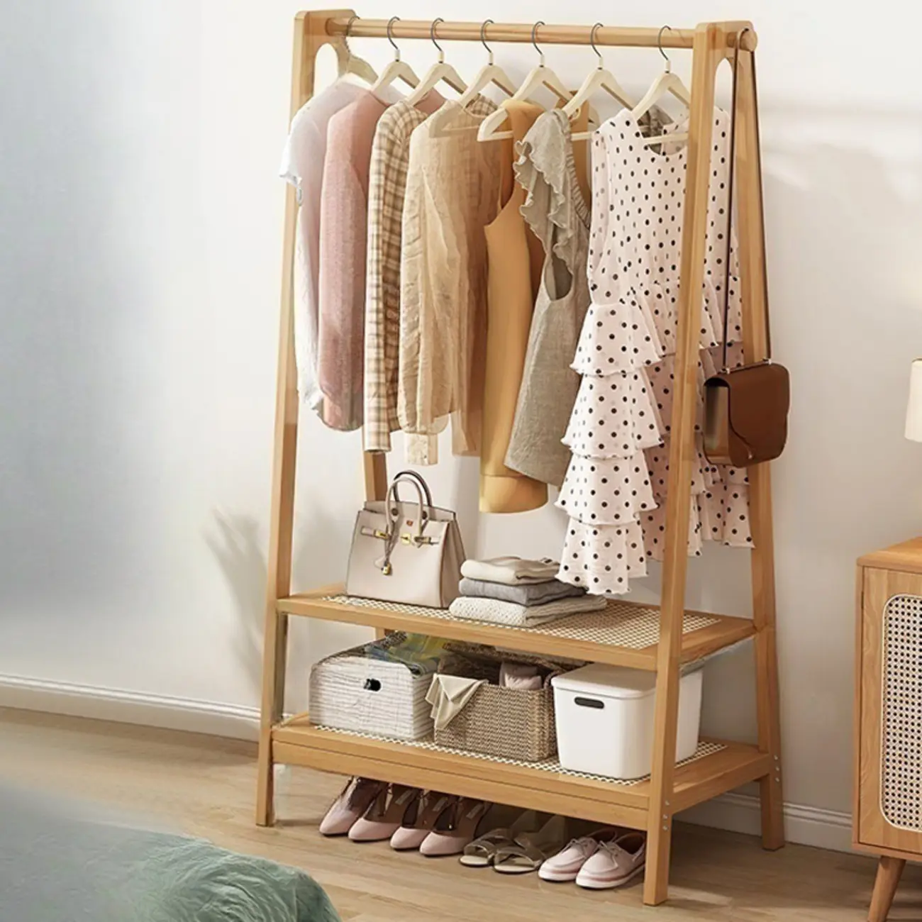 Modern Bamboo Coat Rack with Storage & Shelf Image - 16 | homeyfad