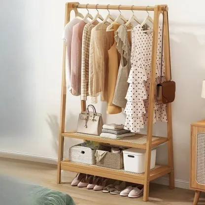 Modern Bamboo Coat Rack with Storage & Shelf Image - 16
