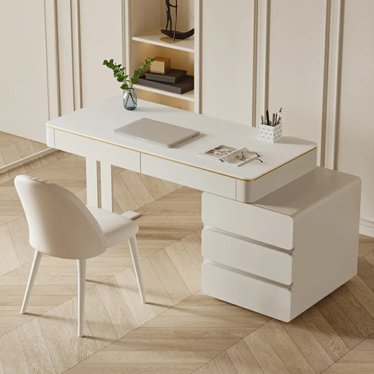 Durable Wooden Rectangular Office Desk with Drawers Storage Image - 2 | homeyfad